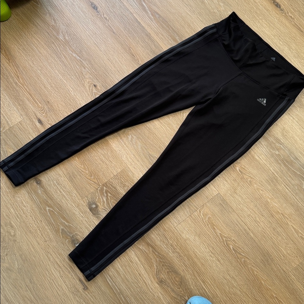 Adidas Black Leggings with Gray Stripes Size L